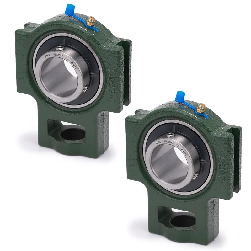 Xike 2 Pcs UCT207 Bore 35 mm Pillow Block Take-Up Mounted Ball Bearings, Solid Cast Iron Base and Self Aligning Chrome Steel - Image 1